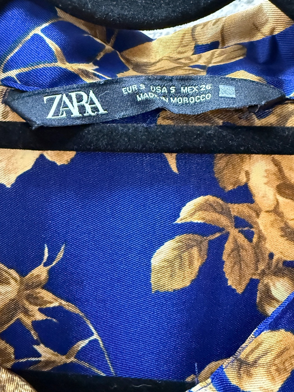 ZARA Blue Floral Satin Maxi Shirt Dress S Boho Oriental Caftan Long Sleeve - Picture 2 of 15